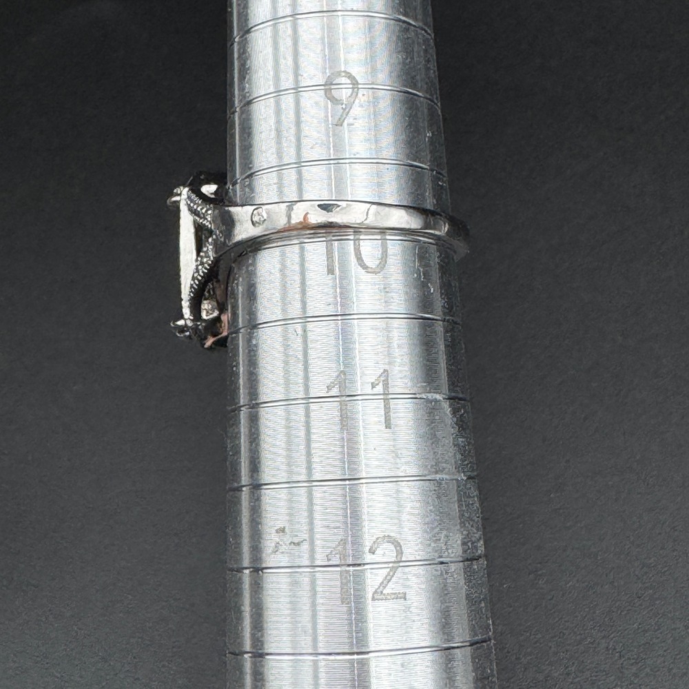 Silver Tone Statement Ring Rectangle Green Cut Ge… - image 4